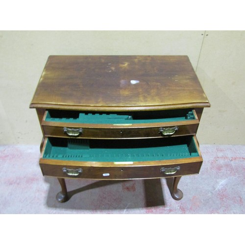 1542 - A mahogany side table on cabriole legs, the drawers fitted to accept cutlery, 78cm wide