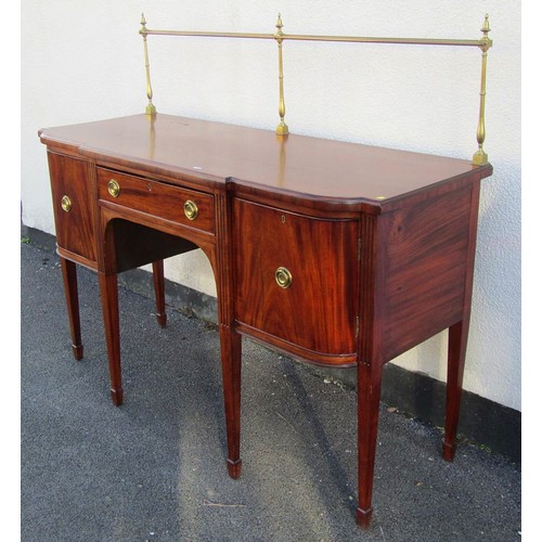 1557 - A Georgian style break front mahogany sideboard on square tapered legs with brass back rail back, 13... 