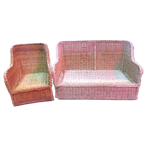 1268 - A wicker two seat conservatory sofa and matching chair, sofa 87cm high x 145cm x 75cm (2)