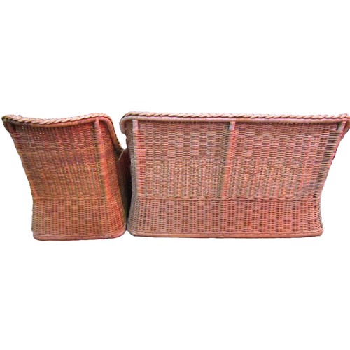 1268 - A wicker two seat conservatory sofa and matching chair, sofa 87cm high x 145cm x 75cm (2)