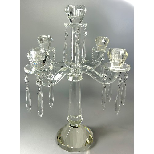 170 - A Villeroy & Boch glass four branch candelabra festooned with droplets, stamped to base, 43cm high.