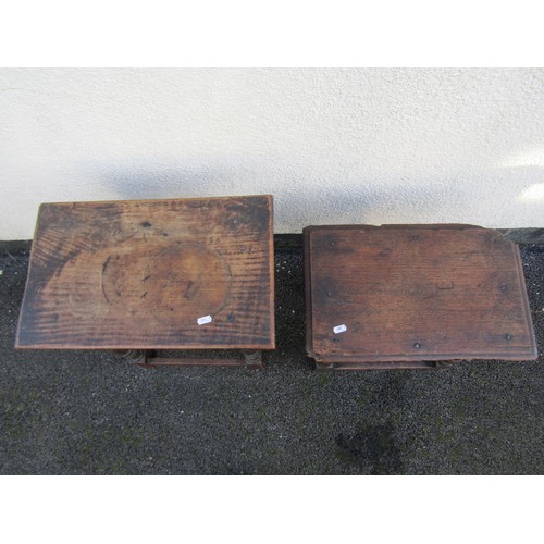 1462 - Two antique oak joint stools with carved detail on turned supports