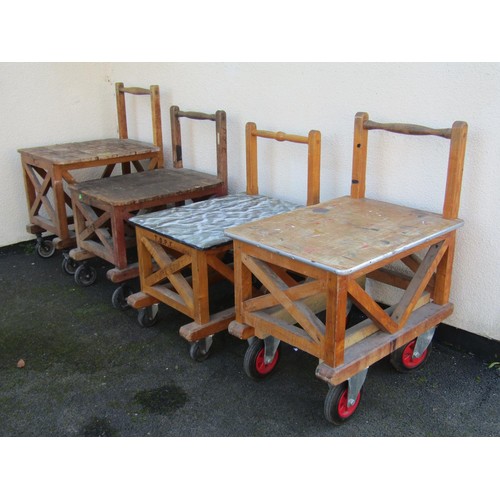 1494 - Four 20th century ex Ministry Of Defence mail delivery / sorting trolleys, mixed timber construction... 