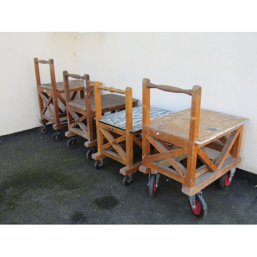 1494 - Four 20th century ex Ministry Of Defence mail delivery / sorting trolleys, mixed timber construction... 