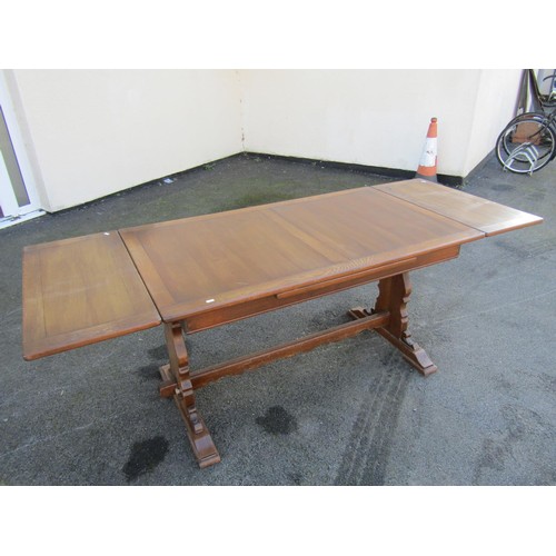 1548 - A small oak refectory type table with pegged frame, 213cm extended, 137cm when closed. 77cm high x 8... 