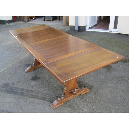 1548 - A small oak refectory type table with pegged frame, 213cm extended, 137cm when closed. 77cm high x 8... 