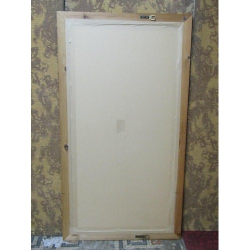 1369 - A modern stripped pine framed wall mirror enclosing a beveled edge plate, 134cm x 73cm