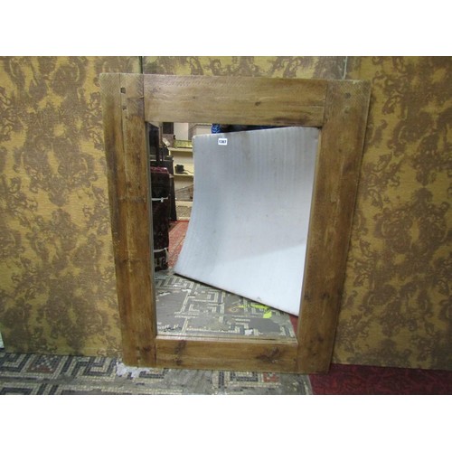 1367 - A large rustic oak  rectangular pegged framed mirror, 122cm x 92cm