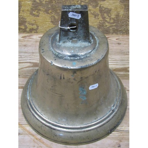 1084 - A heavy cast bronze bell (lacks clanger), 30 cm high x 31.5 cm diameter