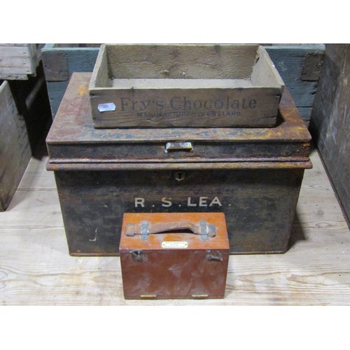 1107 - A vintage stained wooden portable military chest together with a further selection of vintage wooden... 