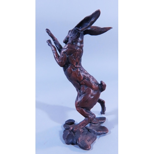 496 - A collection of small limited edition bronze models of hares in boxing poses, one stamped and number... 