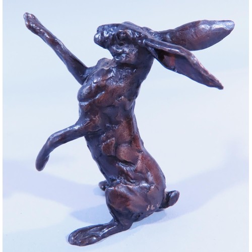 496 - A collection of small limited edition bronze models of hares in boxing poses, one stamped and number... 