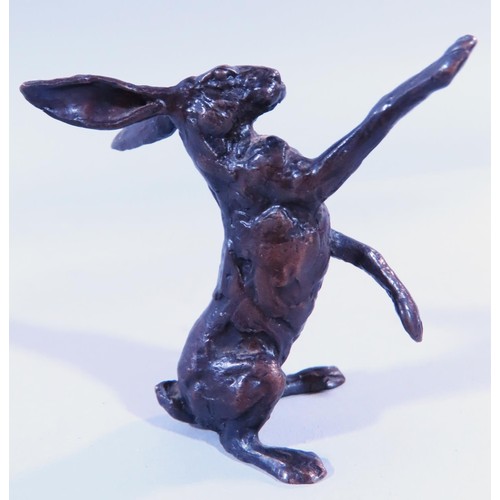 496 - A collection of small limited edition bronze models of hares in boxing poses, one stamped and number... 