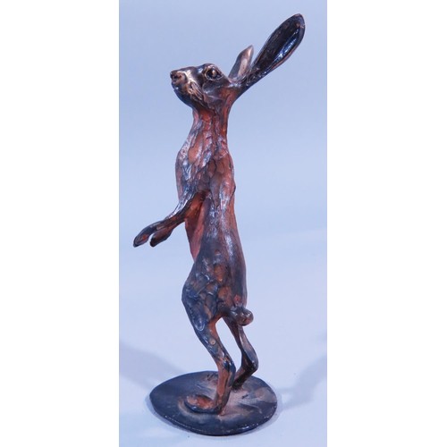 496 - A collection of small limited edition bronze models of hares in boxing poses, one stamped and number... 