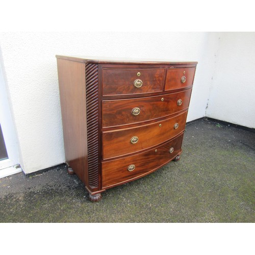 1503 - A good quality 19th century mahogany bow-fronted chest of two short and three graduating long drawer... 