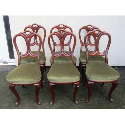 1493 - A set of six good quality Victorian mahogany dining chairs, with scrolled carved backs over fixed co... 