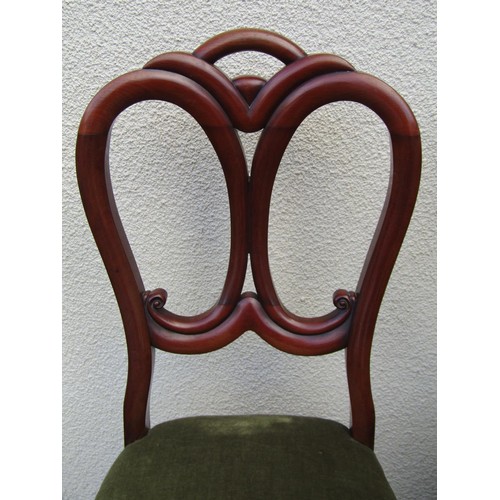 1493 - A set of six good quality Victorian mahogany dining chairs, with scrolled carved backs over fixed co... 