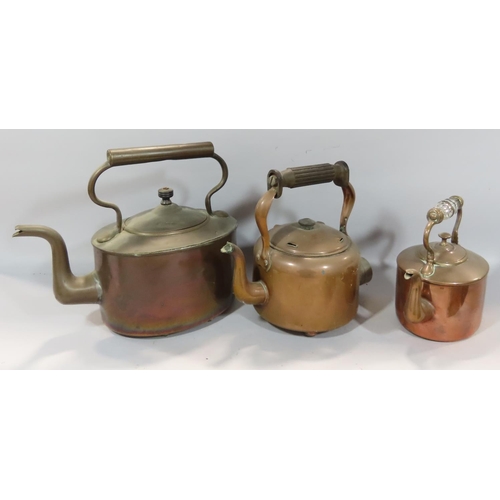 533 - A 19th century copper cistern, three copper kettles, a large saucepan together with a cast iron set ... 