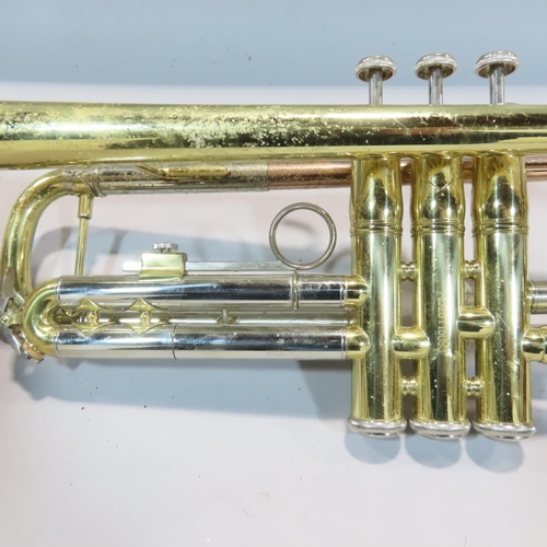 535 - An Elkhart and chrome brass trumpet with case, a Buffet Crampon flute, and an unmarked flute. (3)