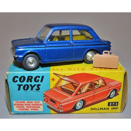 731 - Corgi Toys 251 Hillman Imp, blue with luggage 4/6d with original box