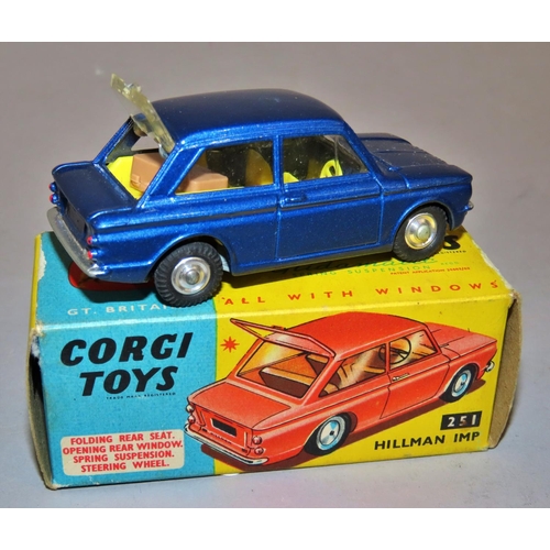 731 - Corgi Toys 251 Hillman Imp, blue with luggage 4/6d with original box