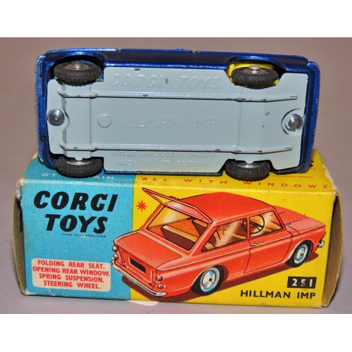 731 - Corgi Toys 251 Hillman Imp, blue with luggage 4/6d with original box