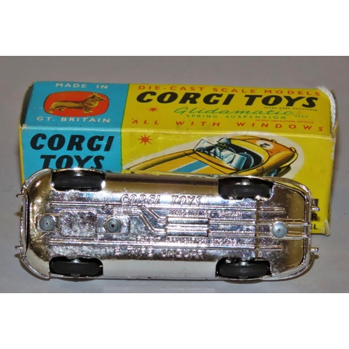 732 - Corgi Toys 312 E type Jaguar,  competition model with plated finish, driver 5/3d with original box