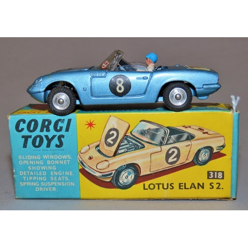 735 - Corgi Toys 318 Lotus Elan G2- mid blue colourway number 8, I've Got A Tiger in my Tank boot logo 5/6... 