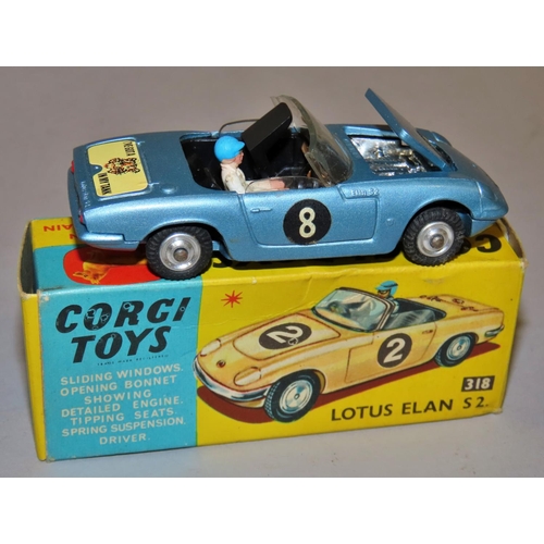 735 - Corgi Toys 318 Lotus Elan G2- mid blue colourway number 8, I've Got A Tiger in my Tank boot logo 5/6... 