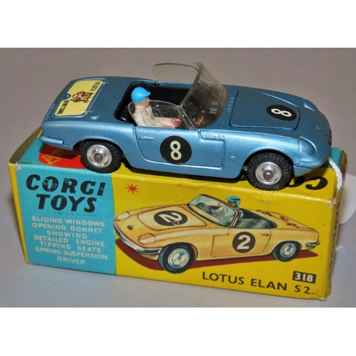 735 - Corgi Toys 318 Lotus Elan G2- mid blue colourway number 8, I've Got A Tiger in my Tank boot logo 5/6... 