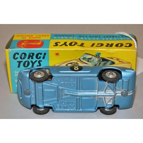 735 - Corgi Toys 318 Lotus Elan G2- mid blue colourway number 8, I've Got A Tiger in my Tank boot logo 5/6... 