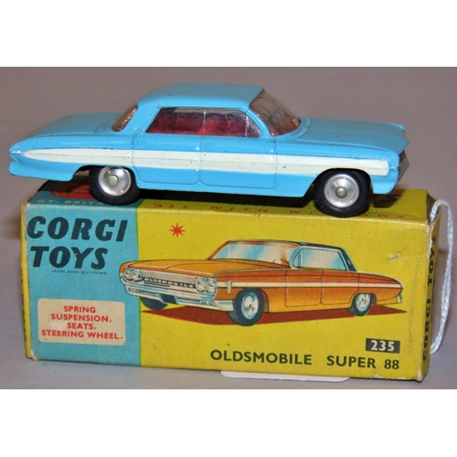 736 - Corgi Toys 235 Oldsmobile Super 88 - blue bodywork with white strip 4/4d with original box