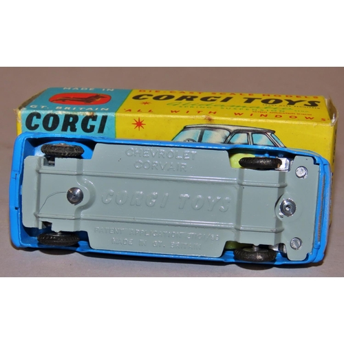 738 - Corgi Toys 229 Chevrolet Corvain - mid blue coachwork, 4/6 d with original box