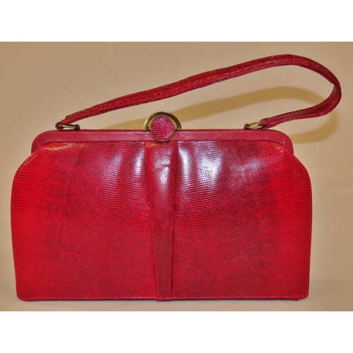 748 - Vintage Mappin & Webb maroon coloured lizard skin handbag with original deliver receipt 10-12-1966 a... 