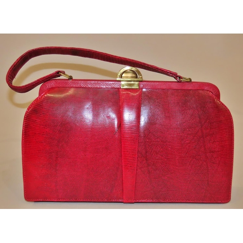 748 - Vintage Mappin & Webb maroon coloured lizard skin handbag with original deliver receipt 10-12-1966 a... 