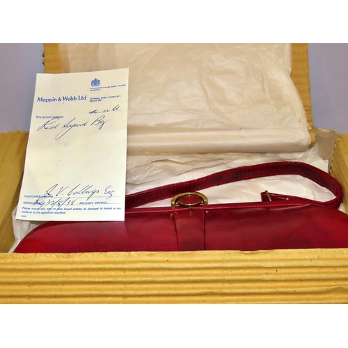 748 - Vintage Mappin & Webb maroon coloured lizard skin handbag with original deliver receipt 10-12-1966 a... 