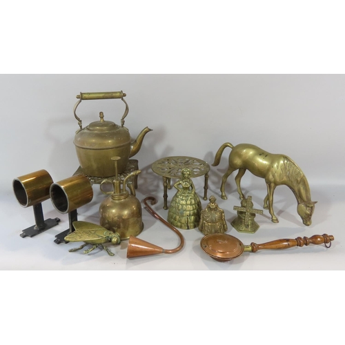 457 - Collection of domestic brassware, copper and fireside effects, including a 'Guardian' fire extinguis... 