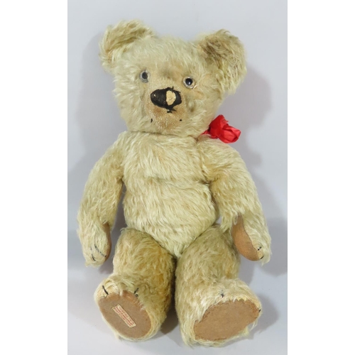 469 - A Hygienic Toy Mohair Teddy Bear made by Chad Valley sporting a red ribbon, together with another wo... 