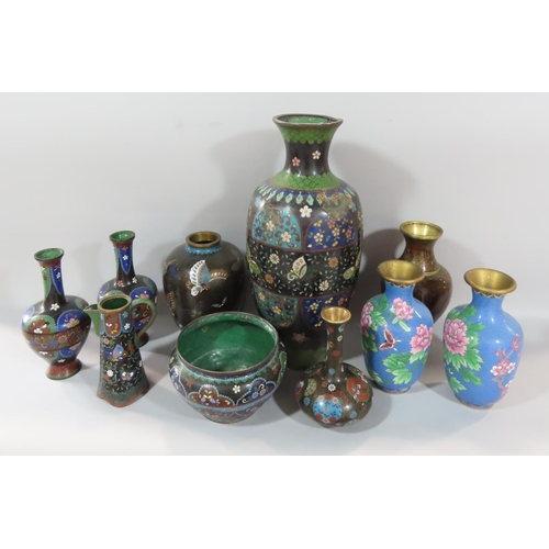 474 - Cloisonné vases, approximately twenty two, of various shapes and sizes, mostly around 16cm to 18cm, ... 