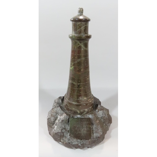 477 - A pair of Longships Land's End Lighthouses, both made from serpentine marble, 30cm high.