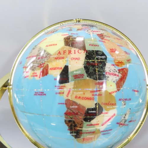 483 - An Osborne & Allen Ltd Lapis World Globe, the countries picked out in different minerals, on a brass... 