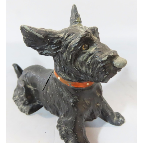 499 - A 20th century Austrian cold painted bronze Black Scottie Dog ashtray, with hinged back with waste t... 