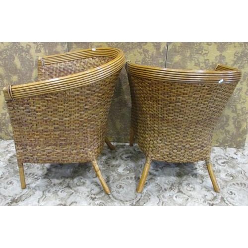 1115 - A pair of good quality contemporary wicker conservatory tub chairs with horseshoe shaped backs, toge... 