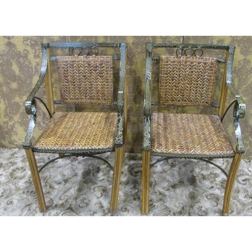 1115 - A pair of good quality contemporary wicker conservatory tub chairs with horseshoe shaped backs, toge... 