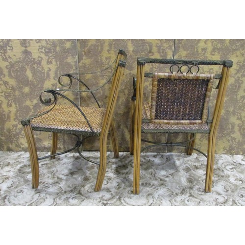 1115 - A pair of good quality contemporary wicker conservatory tub chairs with horseshoe shaped backs, toge... 