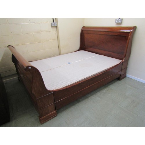 1574 - A large, good quality contemporary cherrywood sleigh double bed, to accommodate a 5ft mattress, 117c... 