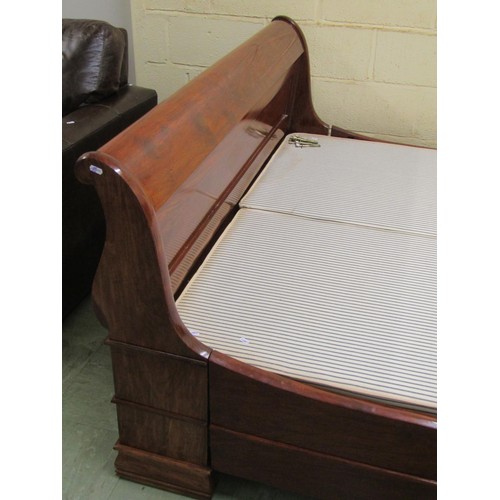 1574 - A large, good quality contemporary cherrywood sleigh double bed, to accommodate a 5ft mattress, 117c... 