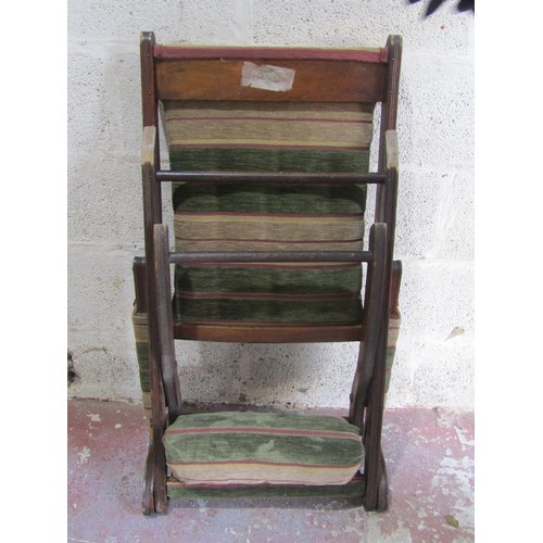 1577 - An Edwardian Baveystock patent campaign type folding elbow chair, stamped to frame, with banded cove... 