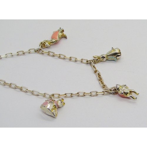 378 - Beatrix Potter silver charm bracelet with enamelled Mrs. Tittlemouse, Jeremy Fisher, Peter Rabbit an... 