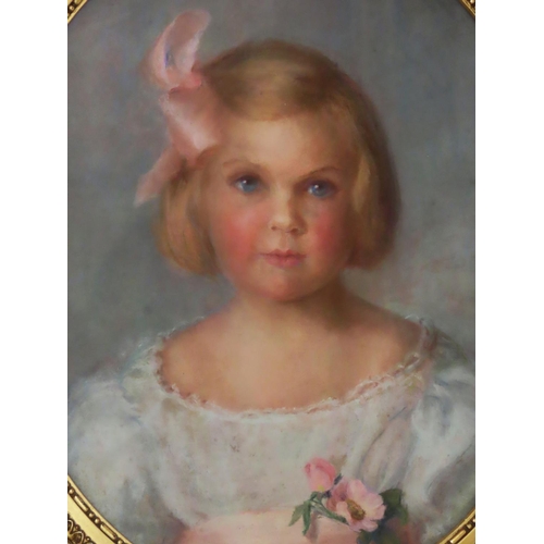 1801 - British, Early 20th Century - Portrait of a young girl wearing a pink ribbon in her hair, quart-leng... 